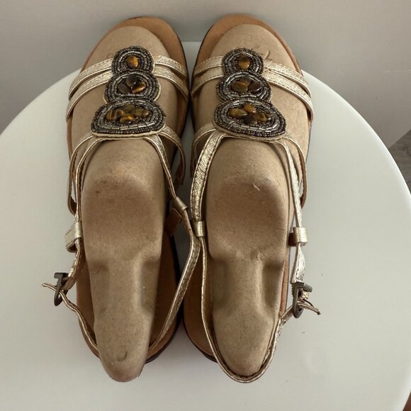 Clarks - Gold - Leather Beaded Sandals - Size 8M - Picture 4 of 11